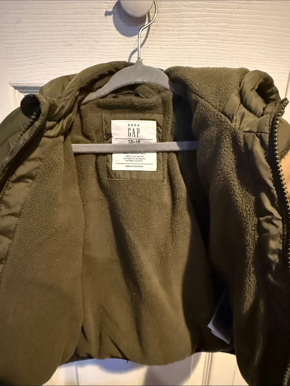 GAP Colorblock Puffer Jacket for Kids - Olive, Tan & Navy